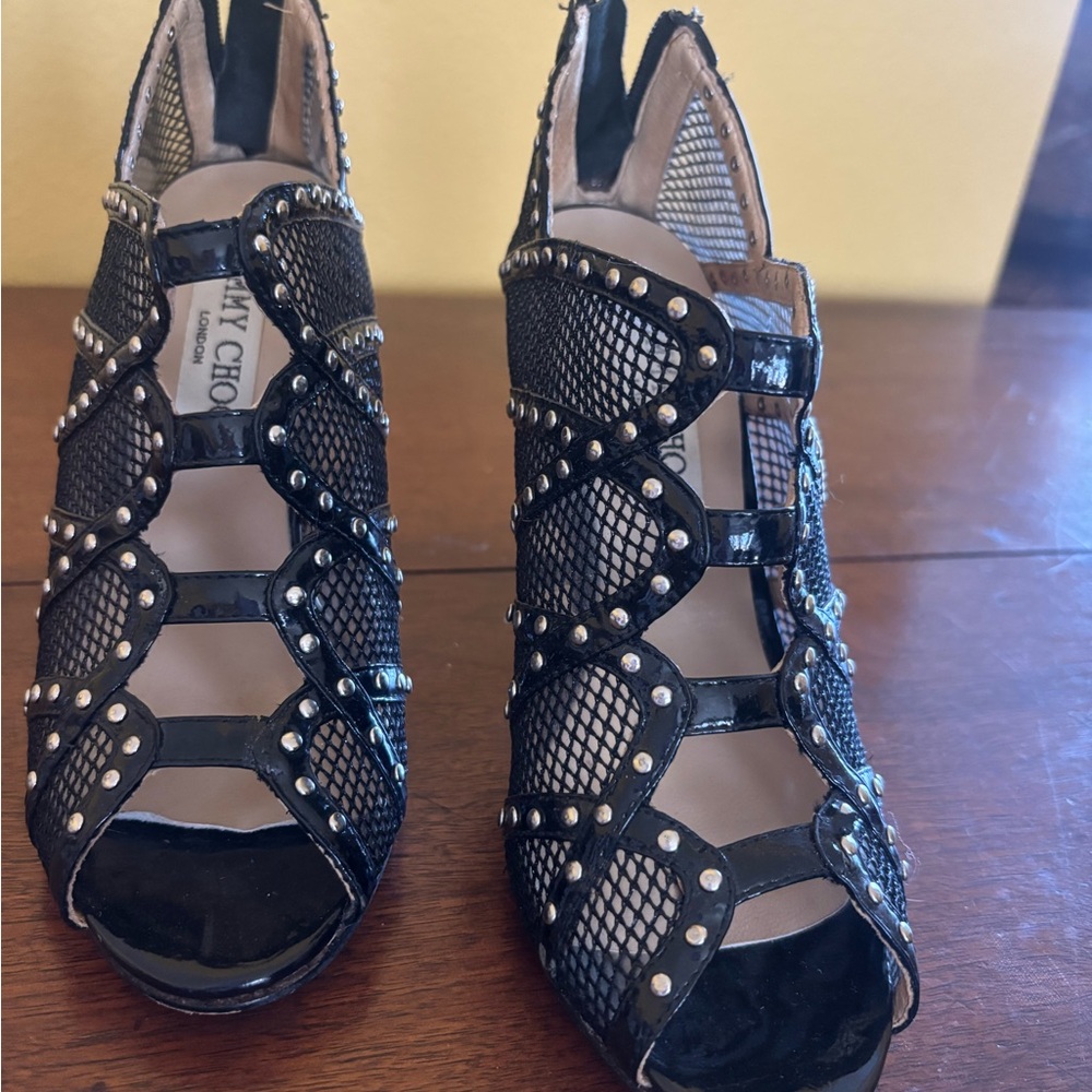 Jimmy Choo Black Mesh Studded Heels